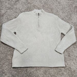 Lands' End 100% Cotton Women's Beige Ribbed Zip Up Turtle Neck Sweater